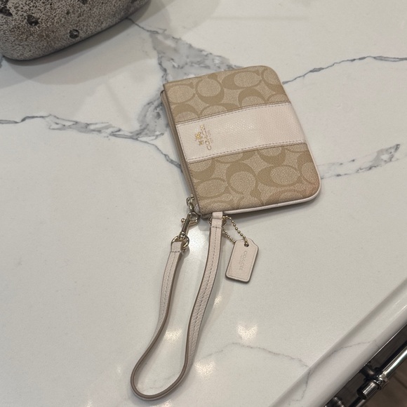 Coach Tan and Cream Signature Wristlet - Picture 8 of 16